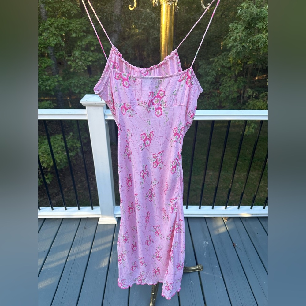 Vintage Charlotte Russe Pink Floral Y2K Dress Lettuce Hem Midi Medium - Picture 8 of 12